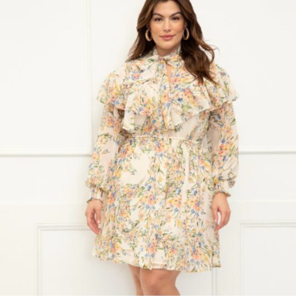 Long-Sleeve , Spring, Floral, Ruffle Dress